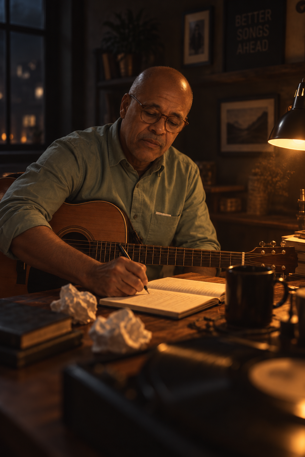 Eurípedes Silva, compositor, a escrever com a guitarra